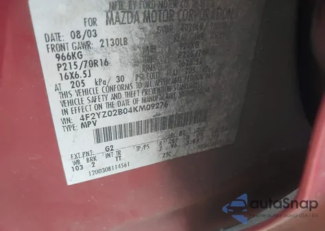 2004 Mazda Tribute Dx из США, поврежденный, VIN 4F2YZ02B04KM09276